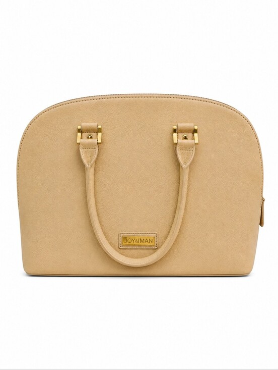 Joy & Iman Handbags - JOY & IMAN Ivory Pebbled SpIit Leather Large Clamshell Satchel Handbag